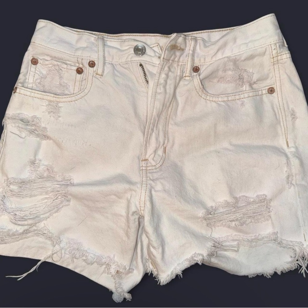 American Eagle Outfitters Cream Distressed Jean Shorts